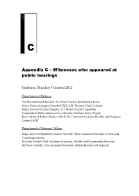 Appendix C: Witnesses Who Appeared at Public Hearings