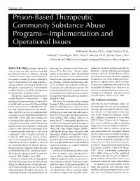Prison-Based Therapeutic Community Substance Abuse Programs—Implementation and Operational Issues