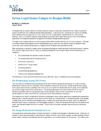 Seven Legal Issues Unique to Design-Build