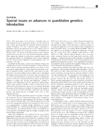Special Issues on Advances in Quantitative Genetics: Introduction