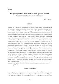 Encyclopedias, Hive Minds and Global Brains a Cognitive Evolutionary Account of Wikipedia