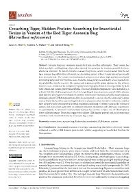 Searching for Insecticidal Toxins in Venom of the Red Tiger Assassin Bug (Havinthus Rufovarius)