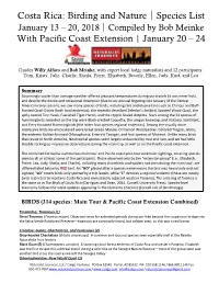Species List January 13 – 20, 2018│Compiled by Bob Meinke with Pacific Coast Extension | January 20 – 24