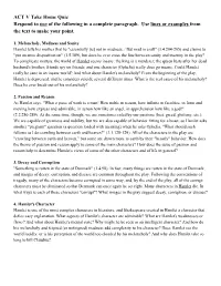ACT V Take Home Quiz Respond to Two of the Following in a Complete Paragraph