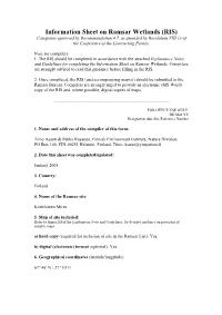 Information Sheet on Ramsar Wetlands (RIS) Categories Approved by Recommendation 4.7, As Amended by Resolution VIII.13 of the Conference of the Contracting Parties