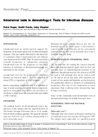 Intradermal Tests in Dermatology–I: Tests for Infectious Diseases