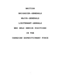 British Brigadier-Generals Major-Generals Lieutenant
