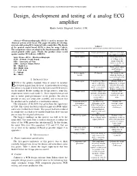 Design, Development and Testing of a Analog ECG Amplifier