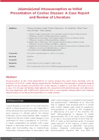 Jejunojejunal Intussusception As Initial Presentation of Coeliac Disease: a Case Report and Review of Literature