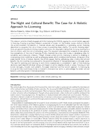 The Night and Cultural Benefit: the Case for a Holistic Approach to Licensing