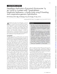 Hereditary Duplication of Proximal Chromosome 1Q (Q11q22) in A