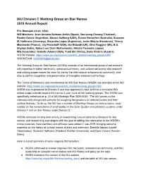 IAU Division C Working Group on Star Names 2019 Annual Report