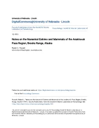 Notes on the Nunamiut Eskimo and Mammals of the Anaktuvuk Pass Region, Brooks Range, Alaska
