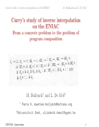 Curry's Study of Inverse Interpolation on the ENIAC