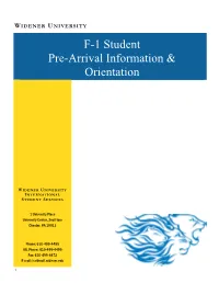 F-1 Student Pre-Arrival Information & Orientation
