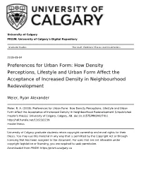 Preferences for Urban Form: How Density Perceptions, Lifestyle and Urban Form Affect the Acceptance of Increased Density in Neighbourhood Redevelopment