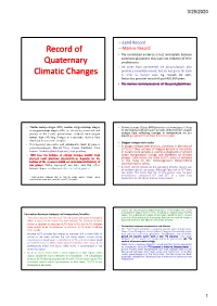 Record of Quaternary Climatic Changes