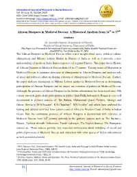 African Diaspora in Medieval Deccan: a Historical Analysis from 14Th to 17Th Century Dr