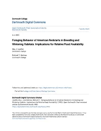 Foraging Behavior of American Redstarts in Breeding and Wintering Habitats: Implications for Relative Food Availability
