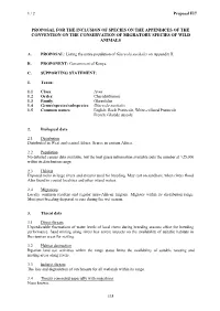 Proposal for the Inclusion of Species on the Appendices of the Convention on the Conservation of Migratory Species of Wild Animals