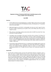 Response to House of Commons DCMS Select Committee on the Future of Public Service Broadcasting