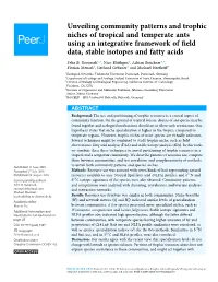 Unveiling Community Patterns and Trophic Niches of Tropical and Temperate Ants Using an Integrative Framework of ﬁeld Data, Stable Isotopes and Fatty Acids