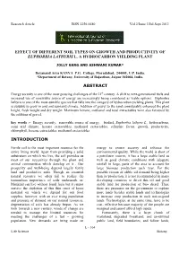 Effect of Different Soil Types on Growth and Productivity of Euphorbia Lathyris L