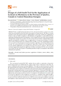 Design of a Self-Audit Tool for the Application of Lockout on Machinery in the Province of Quebec, Canada to Control Hazardous Energies