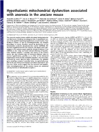 Hypothalamic Mitochondrial Dysfunction Associated with Anorexia in the Anx/Anx Mouse