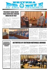 Activities by Eritrean Nationals Abroad of Development Eritrean National Organizations Their Participation