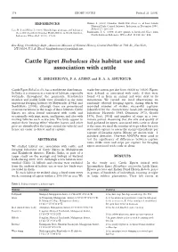 Cattle Egret Bubulcus Ibis Habitat Use and Association with Cattle
