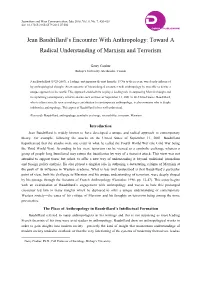 Jean Baudrillard's Encounter with Anthropology