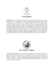 Pi Mu Epsilon MAA Student Chapters