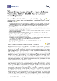 Primary Ewing Sarcoma/Primitive Neuroectodermal Tumor of the Kidney: the MD Anderson Cancer Center Experience