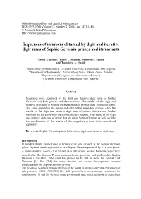 Sequences of Numbers Obtained by Digit and Iterative Digit Sums of Sophie Germain Primes and Its Variants
