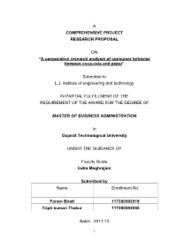 A Comparative Research Analysis of Consumer Behavior Between Coca-Cola and Pepsi”