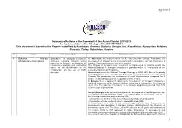 Summary of Actions in the Framework of the Action Plan for 2013