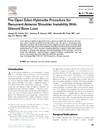The Open Eden-Hybinette Procedure for Recurrent Anterior Shoulder Instability with Glenoid Bone Loss Joseph W