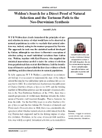 Weldon's Search for a Direct Proof of Natural Selection and the Tortuous