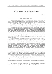 On the Defence of Aurariae Dacicae