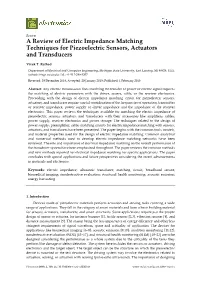 A Review of Electric Impedance Matching Techniques for Piezoelectric Sensors, Actuators and Transducers