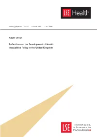 Adam Oliver Reflections on the Development of Health Inequalities