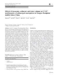 Effects of Taxonomy, Sediment, and Water Column on C:N:P Stoichiometry of Submerged Macrophytes in Yangtze Floodplain Shallow Lakes, China