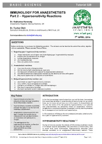 IMMUNOLOGY for ANAESTHETISTS Part 2 – Hypersensitivity Reactions
