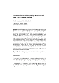List Method Directed Forgetting: Return of the Selective Rehearsal Account