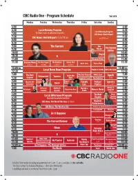 CBC Radio One - Program Schedule Fall 2018