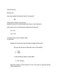 Kenneth Brennan ISC330 Lab 1 How Many Packets (Frames)