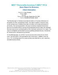 NEO™-PI-3) Basic Report for Business Client Information