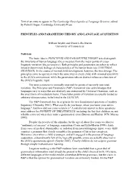 Principles and Parameters Theory and Language Acquisition