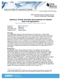 Synthesis of Earth Abundant Nanomaterials for Flexible Solar Cell Applications1 Sharp Laboratories of America, Oregon State University
